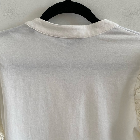 Veronica Beard Coralee Floral Lace Puff Sleeve Split Neck Top Small Off White - Picture 9 of 11